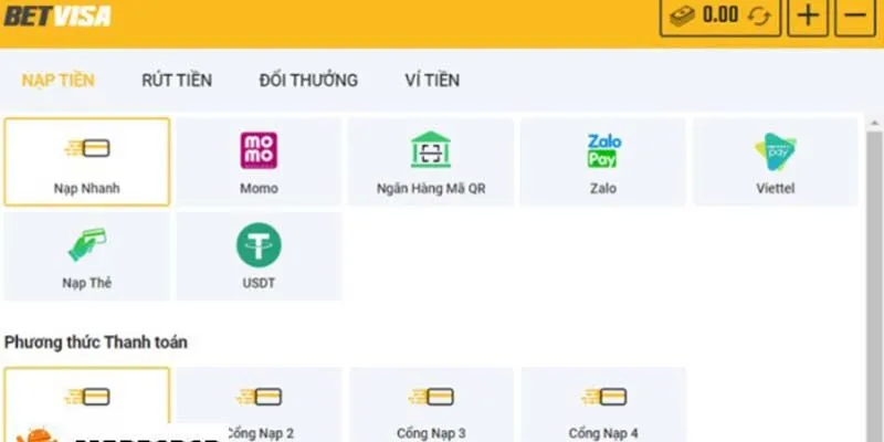 Nạp tiền Betvisa được đánh giá cao về độ nhanh chóng, dễ dàng thực hiện